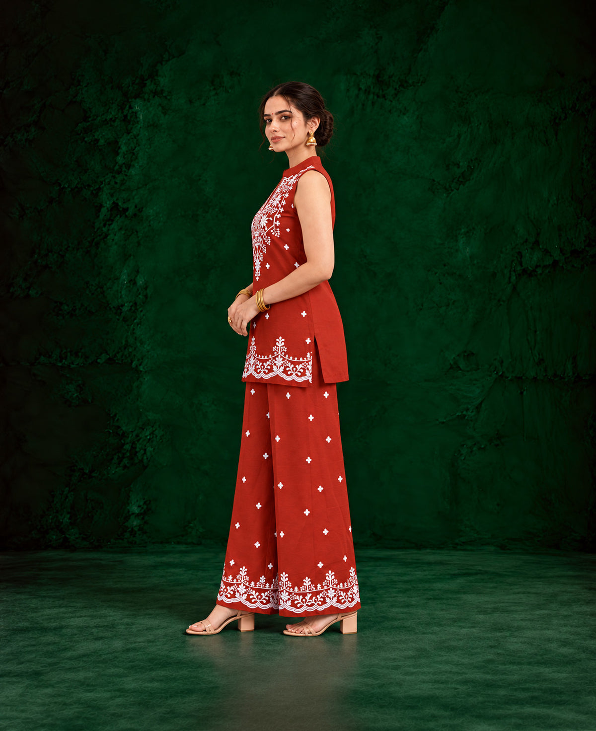 Juhi Rust Red Embroidered Kurta with Palazzo Set