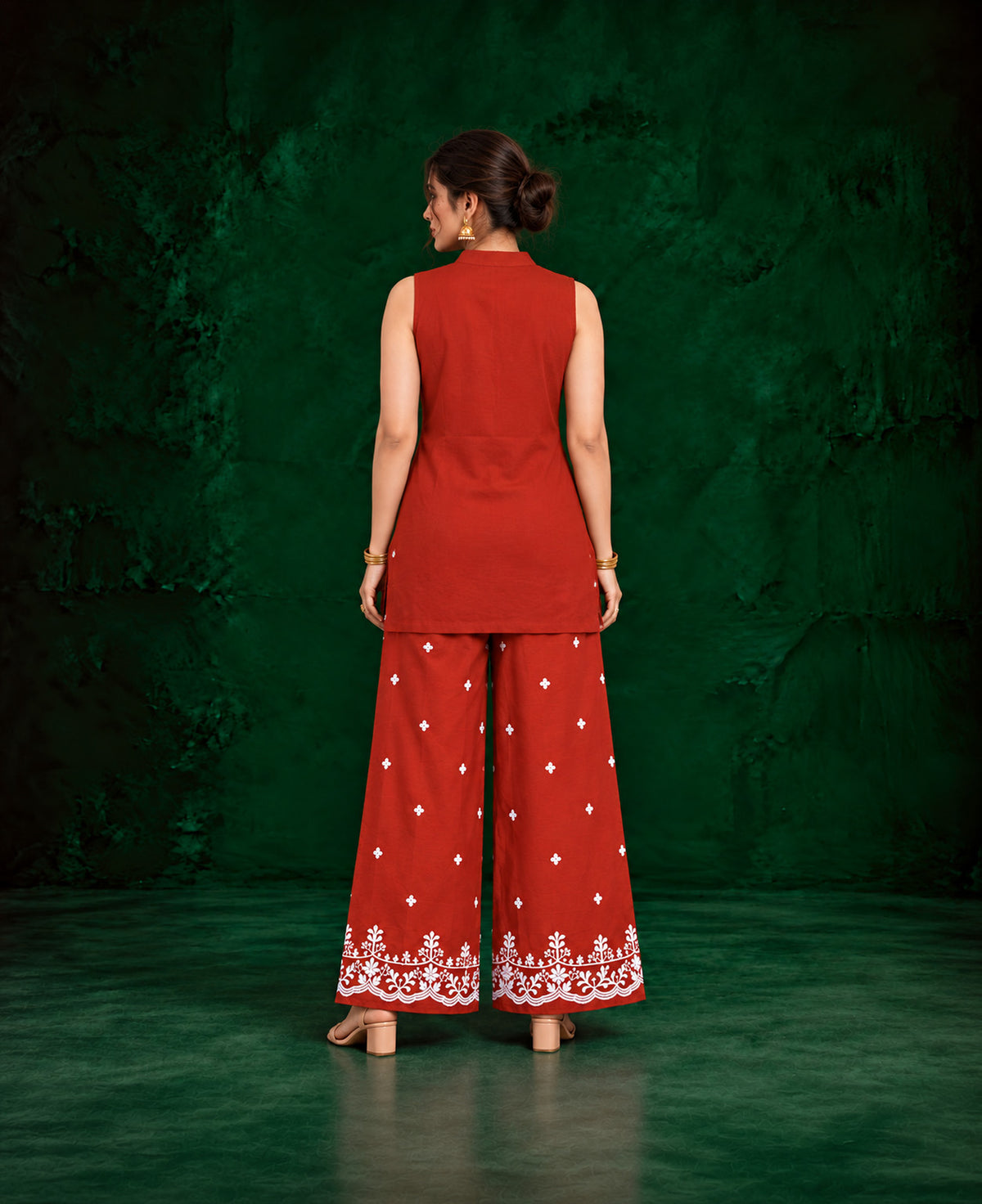 Juhi Rust Red Embroidered Kurta with Palazzo Set