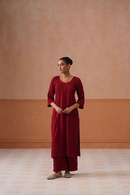 Aayat Maroon Rayon Kurta Pant set