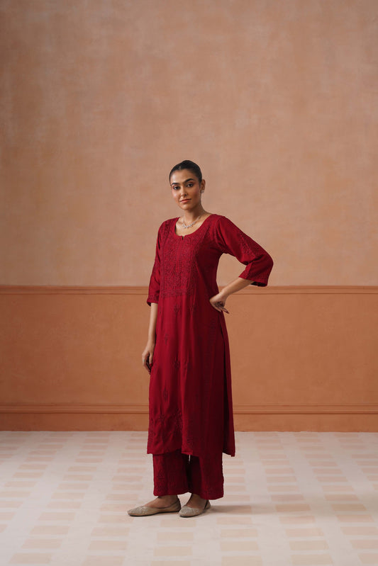 Aayat Maroon Rayon Kurta Pant set