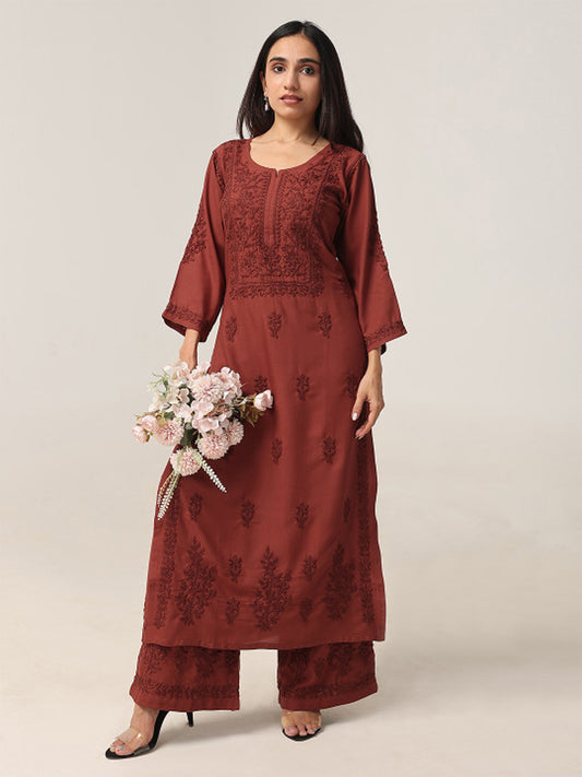 Aayat Rust Rayon Kurta Pant set