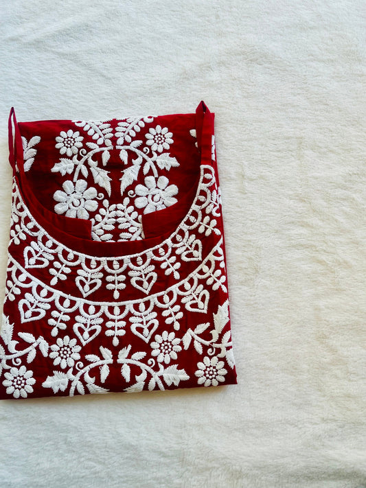 Maroon cotton kurta women's ethnic wear