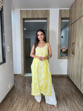 Pastel yellow cotton kurta women's ethnic wear