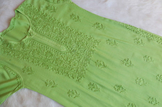 Stylish Lime Green Rayon Kurta – Long Fit
