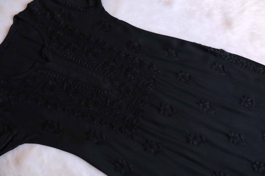 Nikhat Black Rayon Long Kurta for Women – Front View