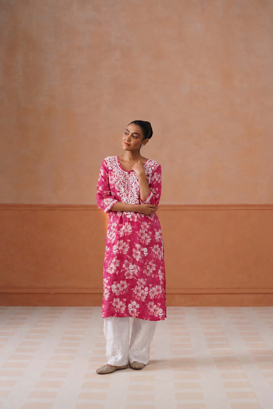 Reetika Pink Floral Chikankari Embroidery Kurta