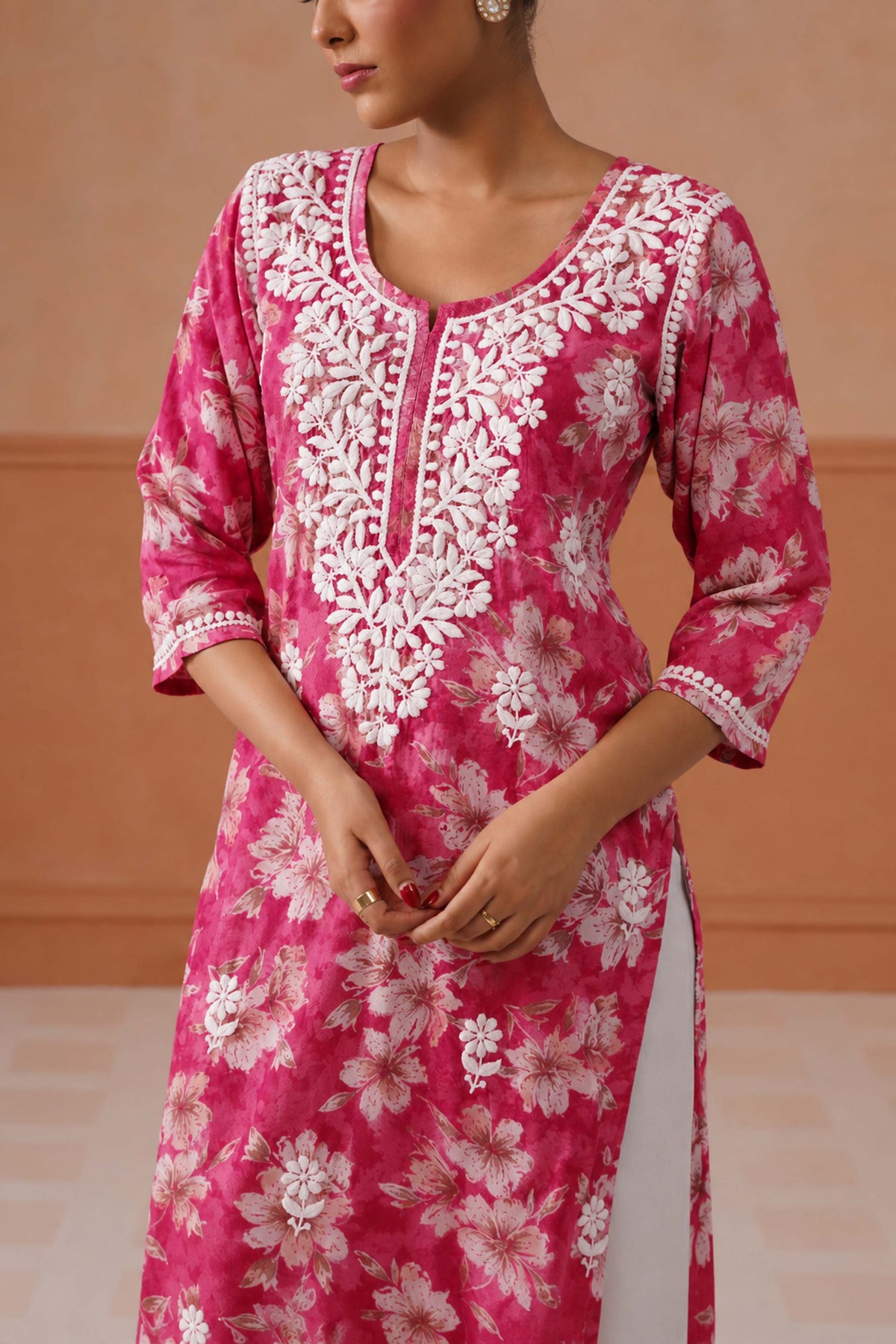 Reetika Pink Floral Chikankari Embroidery Kurta