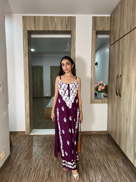 Premium deep purple rayon kurta and pant co-ord set by SUHANI