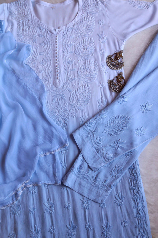 Ice Blue Rayon Kurta Set with Dupatta – Ethnic Wear for Women