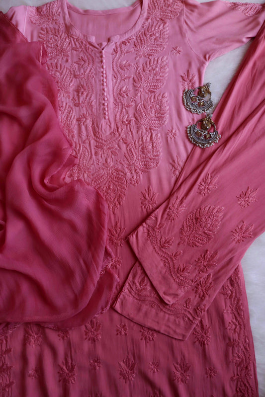 Chic Mauve Pink Rayon Suit Set with Matching Dupatta for Women