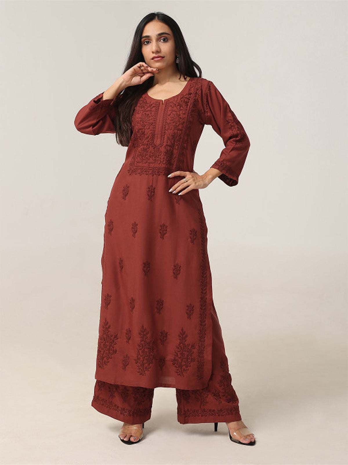 Aayat Rust Rayon Kurta Pant set
