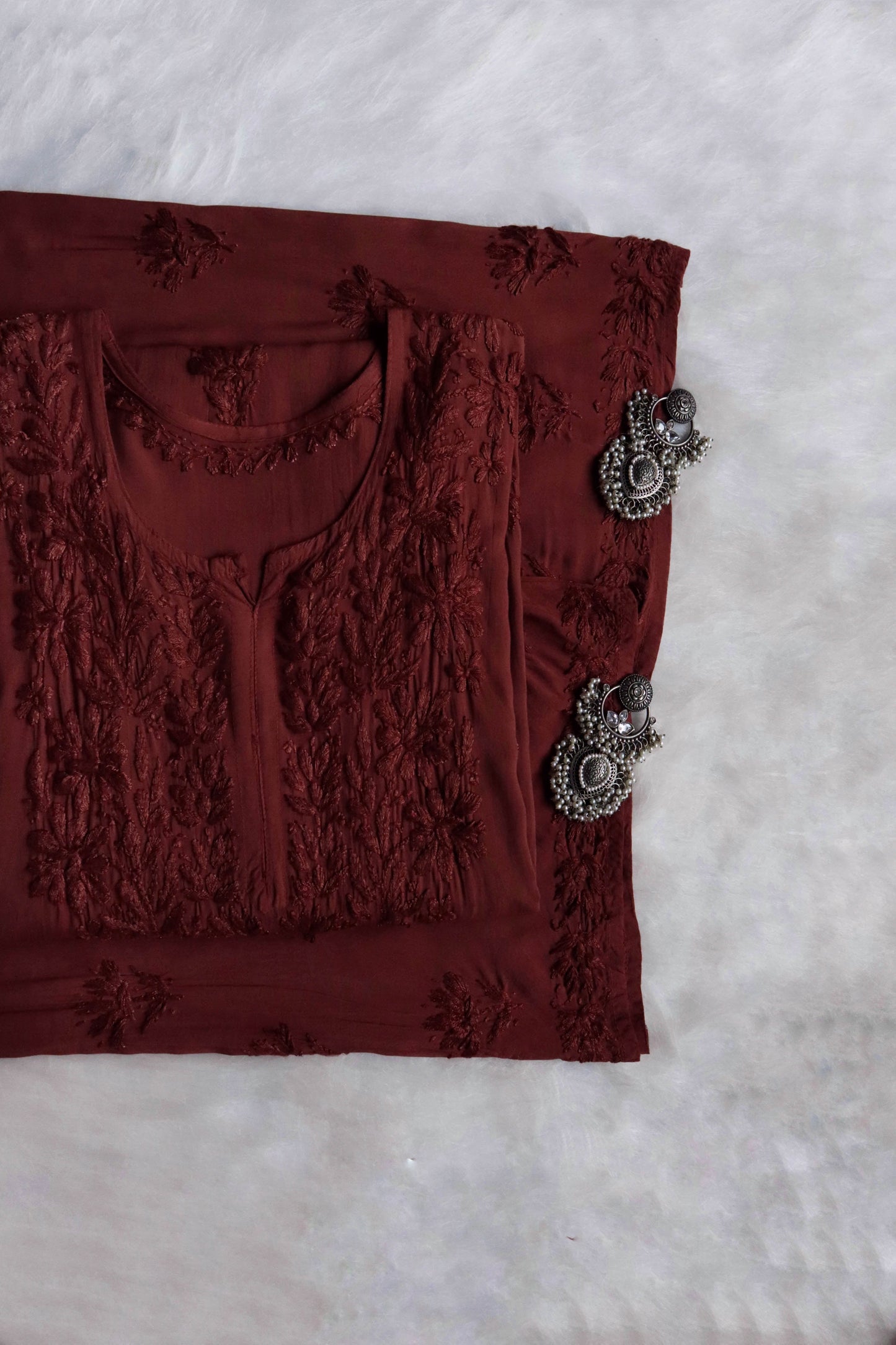 Women’s brown ethnic two-piece rayon outfit