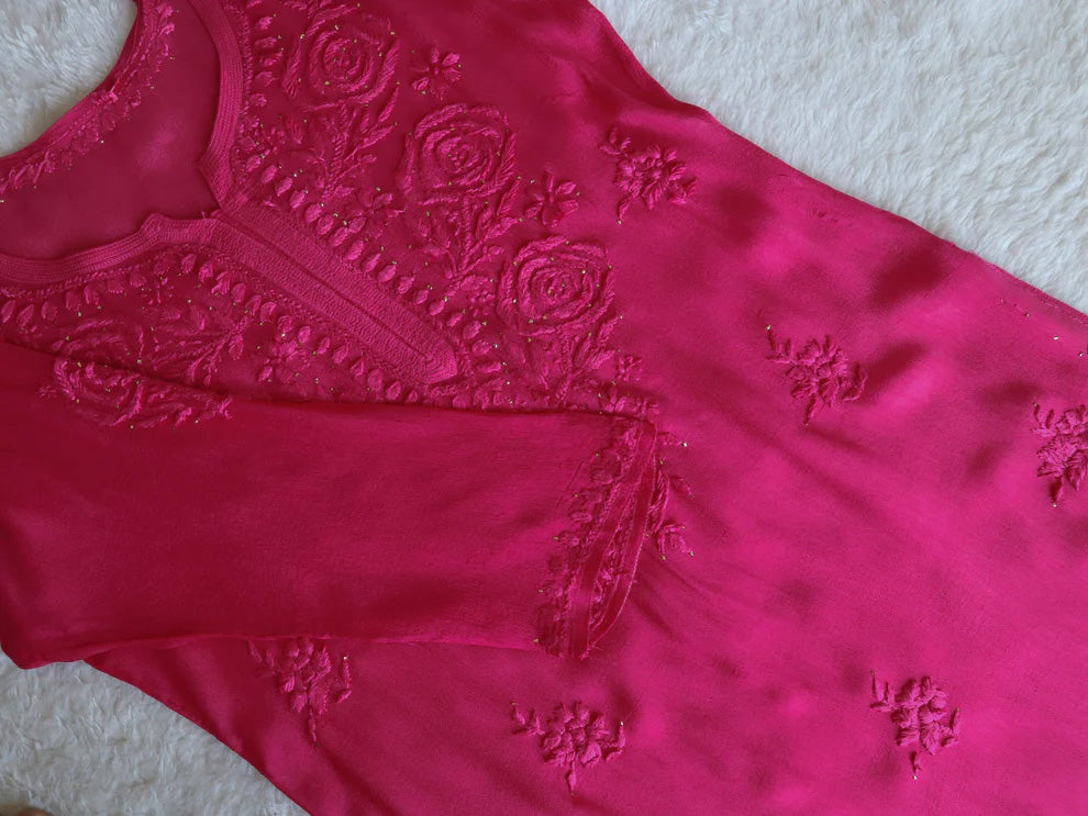 Roop Deep Pink Pure Chiffon Kurta