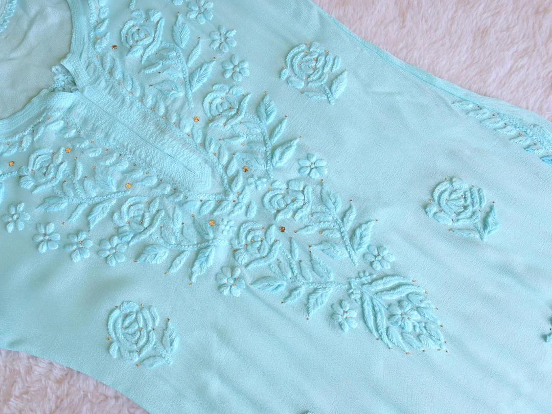 Roop Sky Blue Chiffon Embroidered Kurta
