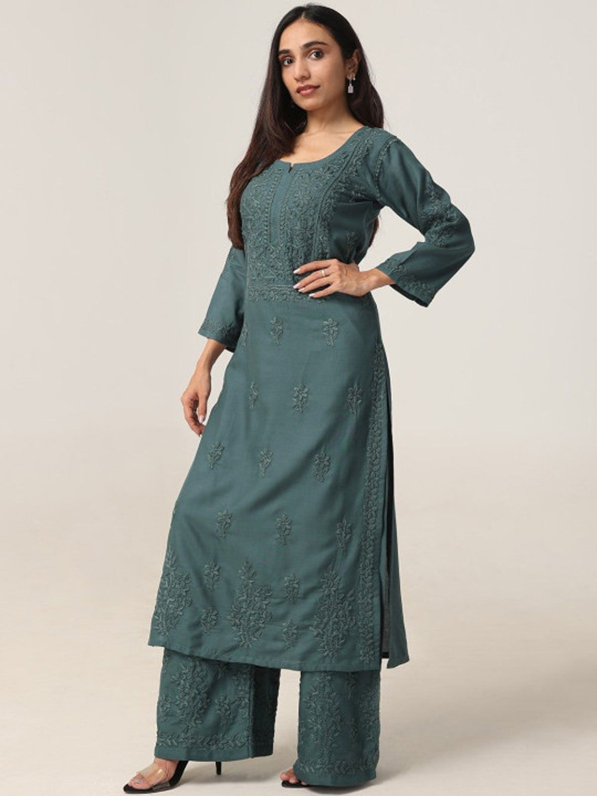 Aayat Sea Green Rayon Kurta Pant set