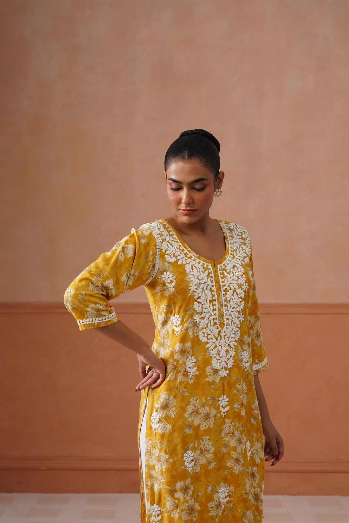 Reetika Yellow Floral Chikankari Embroidery Kurta