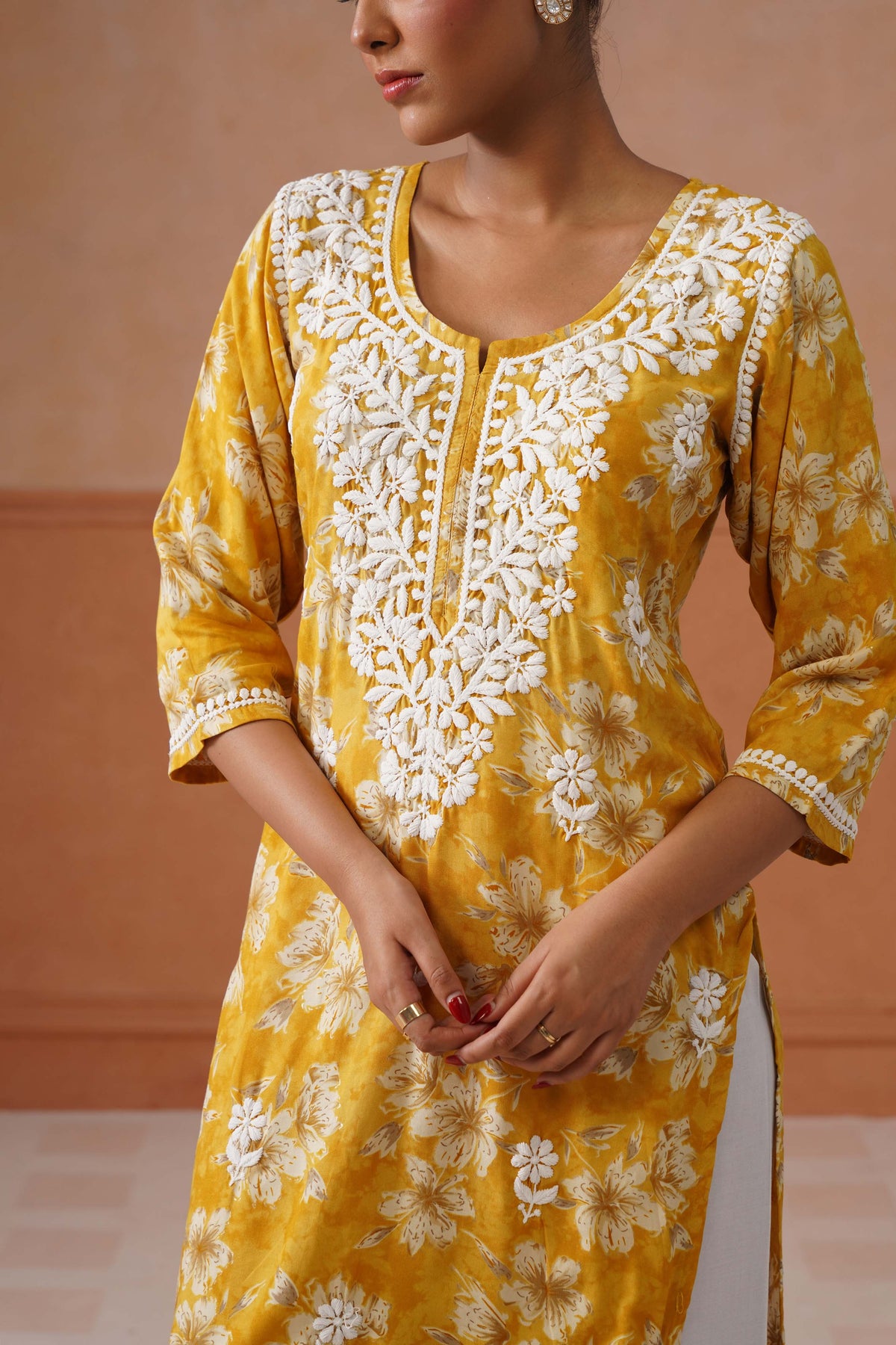 Reetika Yellow Floral Chikankari Embroidery Kurta