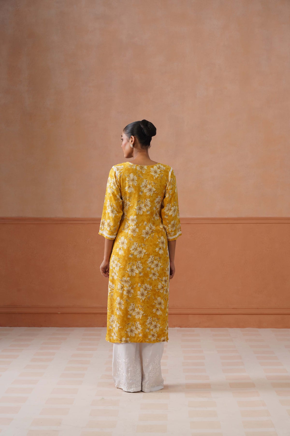Reetika Yellow Floral Chikankari Embroidery Kurta
