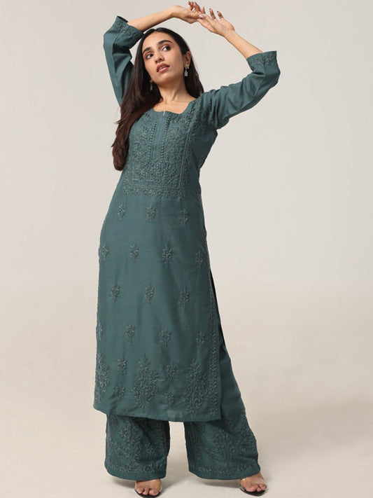 Aayat Sea Green Rayon Kurta Pant set