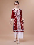 Comfortable Women’s Long Maroon Rayon Kurta