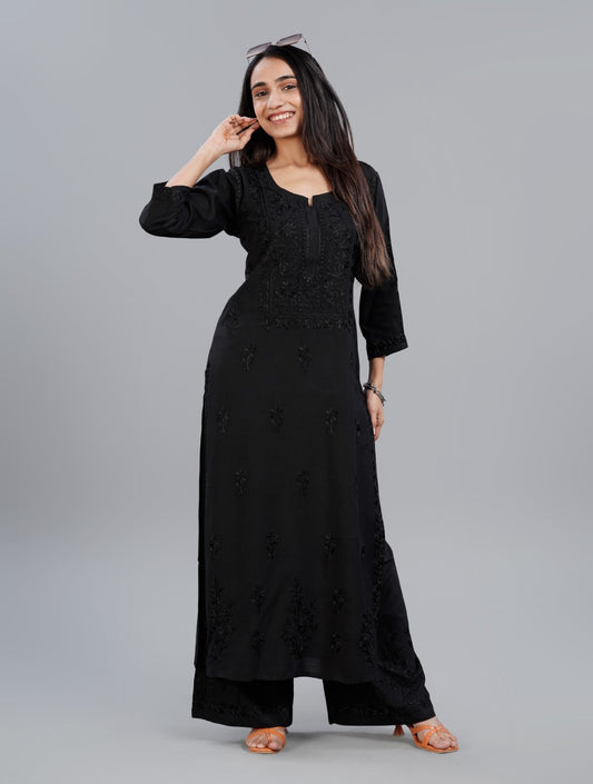 Aayat Black Rayon Kurta Pant set