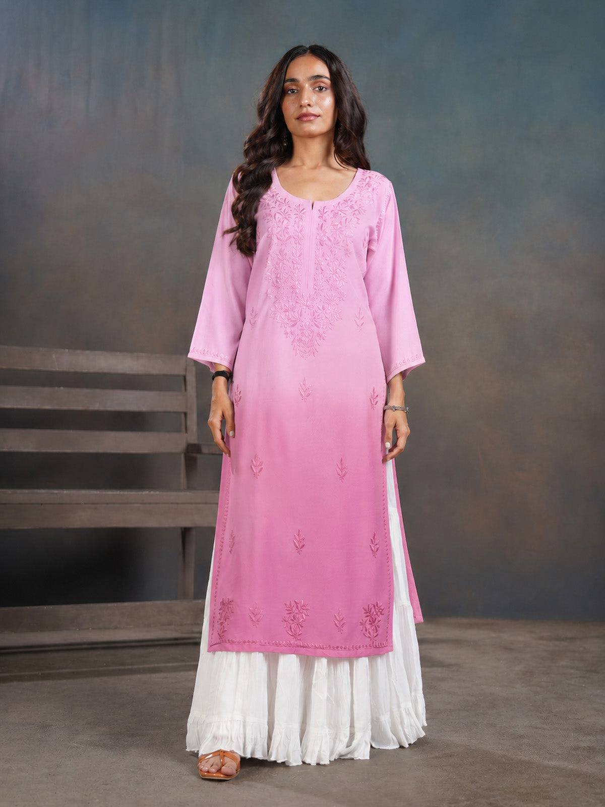 Amber Baby Pink Long Rayon Kurta