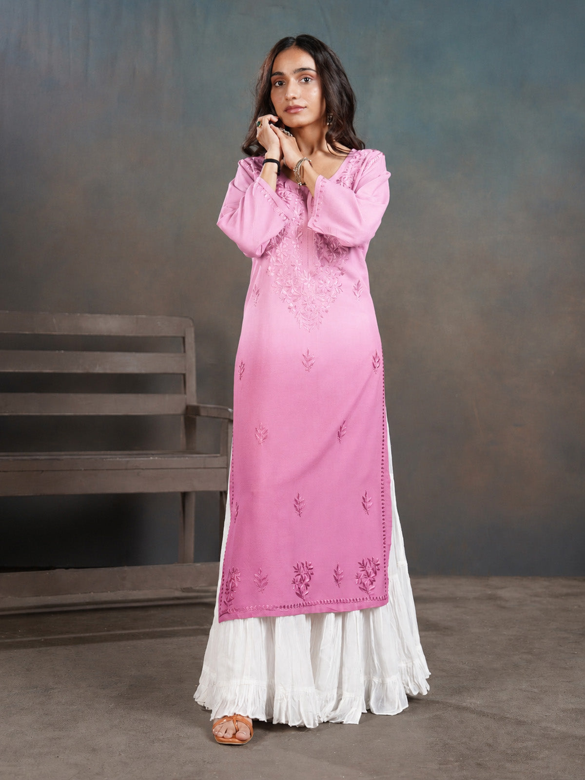 Amber Baby Pink Long Rayon Kurta