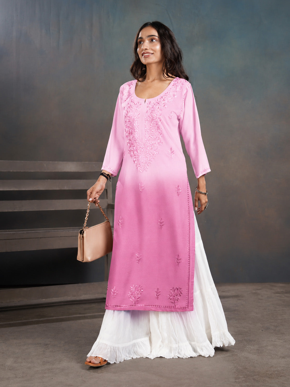 Amber Baby Pink Long Rayon Kurta