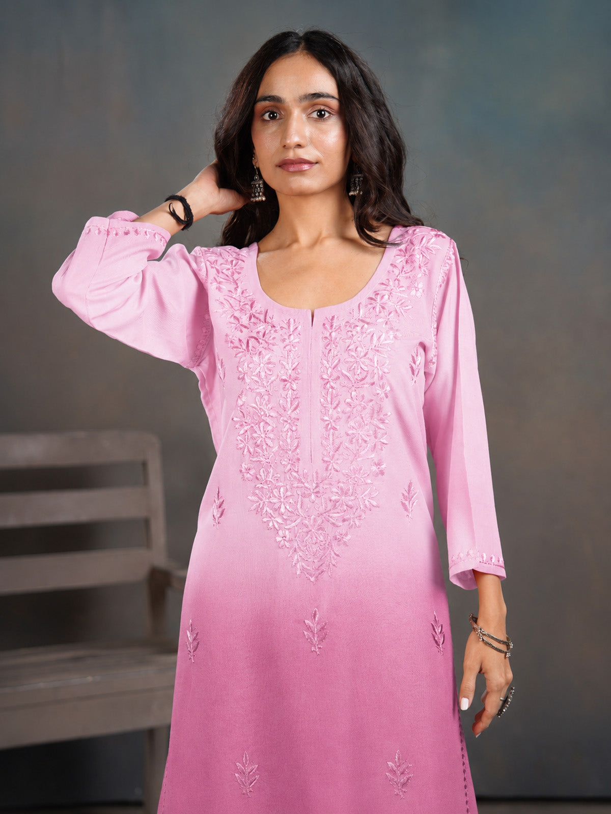 Amber Baby Pink Long Rayon Kurta