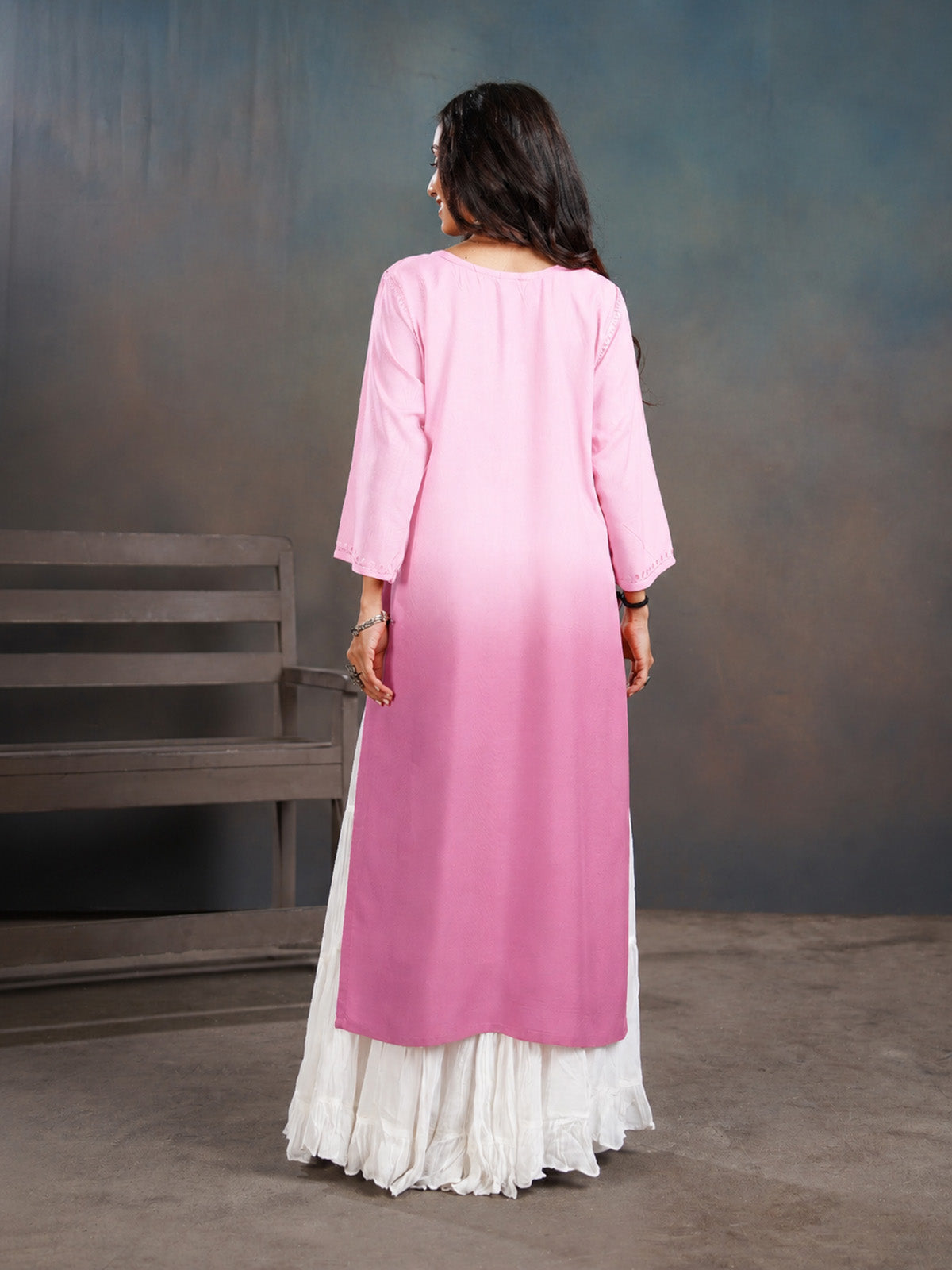 Amber Baby Pink Long Rayon Kurta