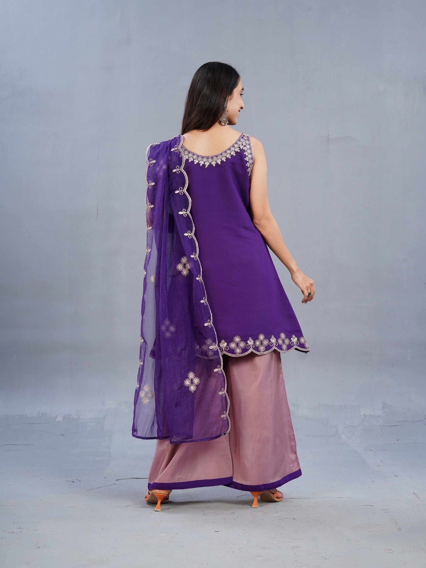 Halter Purple neck short kurta with pants