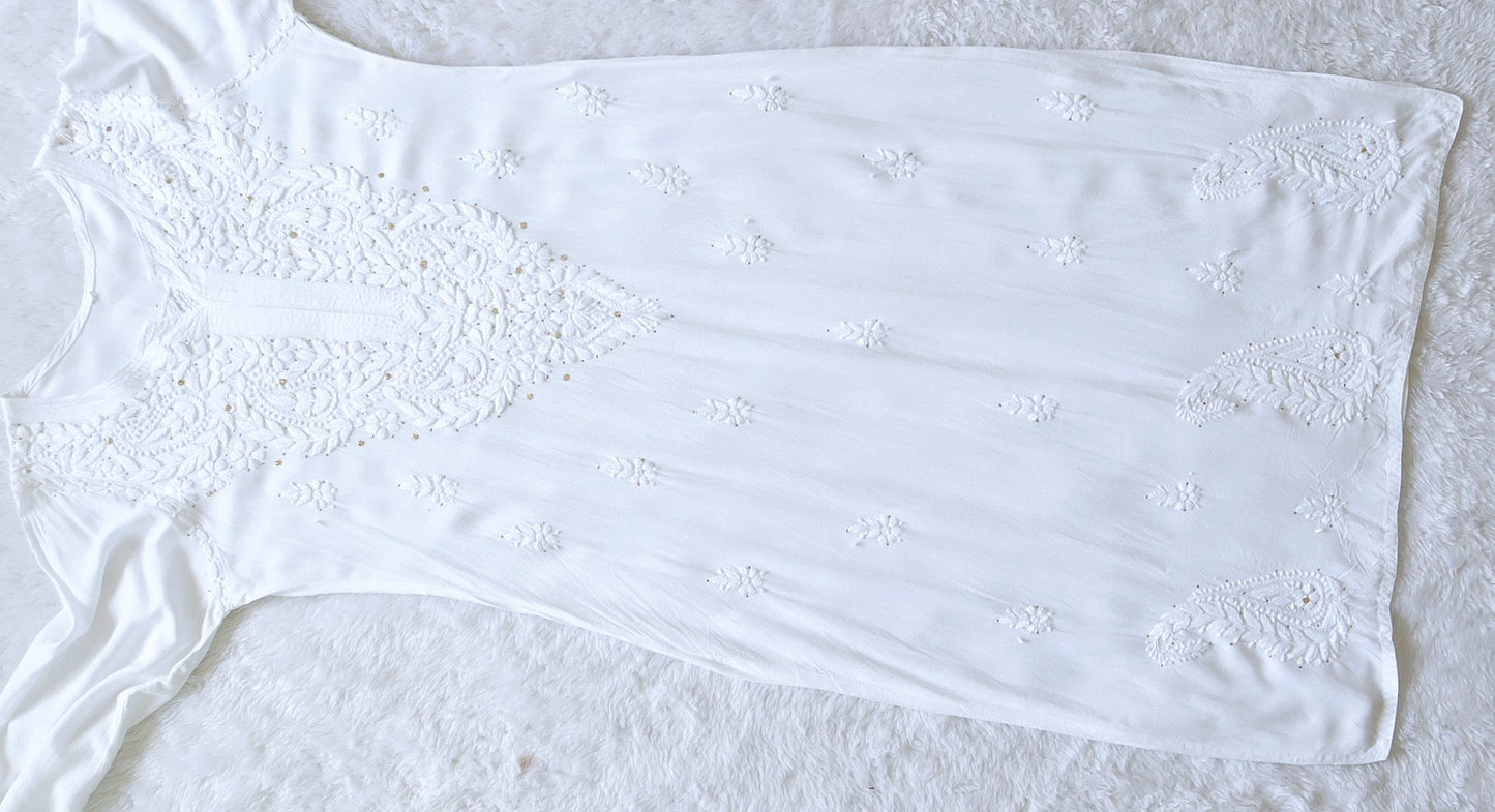 Gulistaan White 2 piece Rayon Kurta Plazzo set