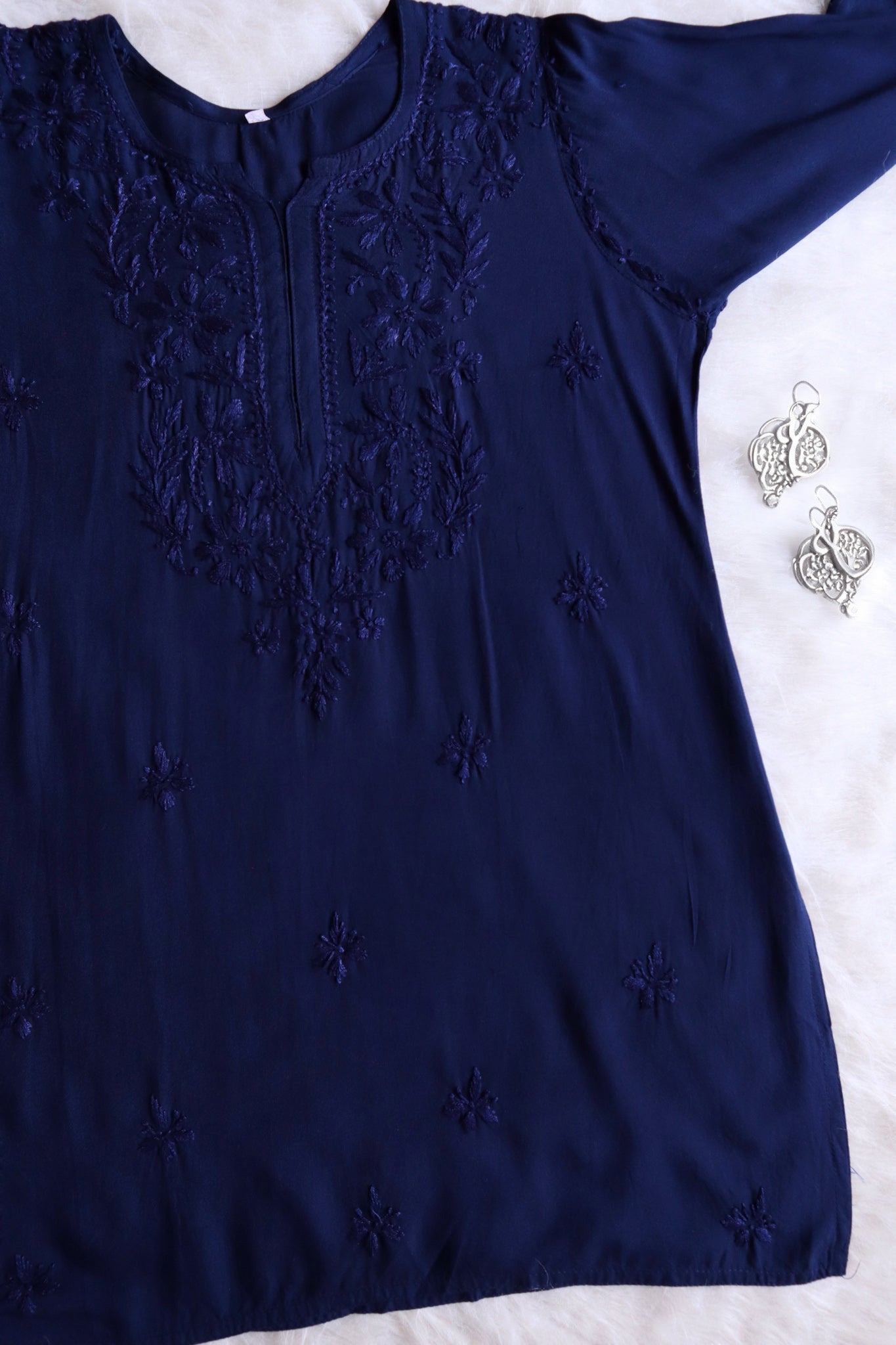 Kyara Navy Blue Short Rayon Kurta – colorkosh
