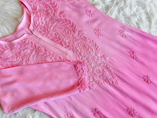Amber Pink Ombre Long Rayon Kurta