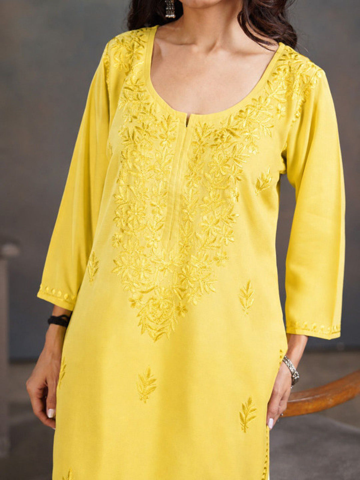 Amber Pastel Yellow Ombre Long Rayon Kurta