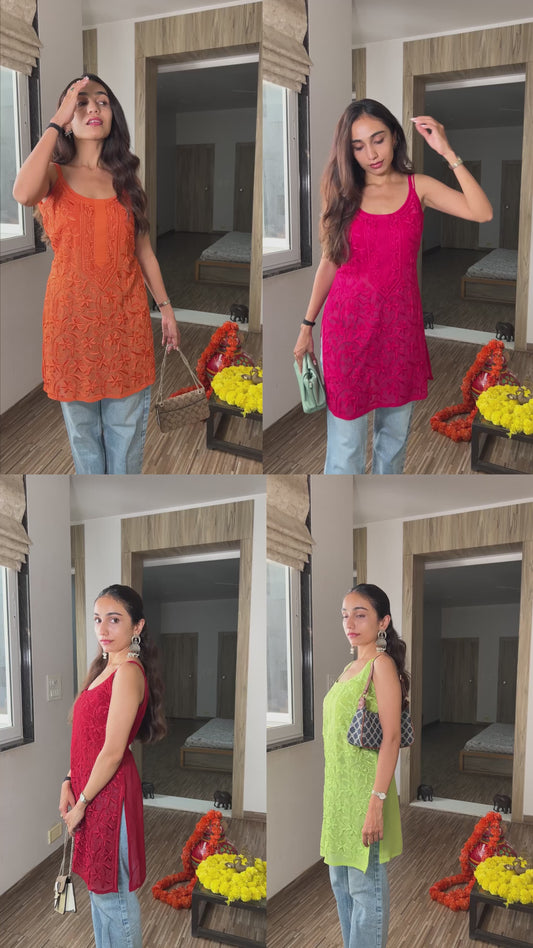 Eira Deep Pink Viscose Strappy Kurta