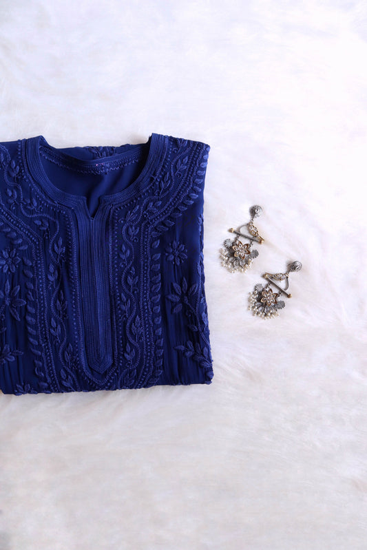 Premium royal blue viscose georgette designer kurta by Rivayat