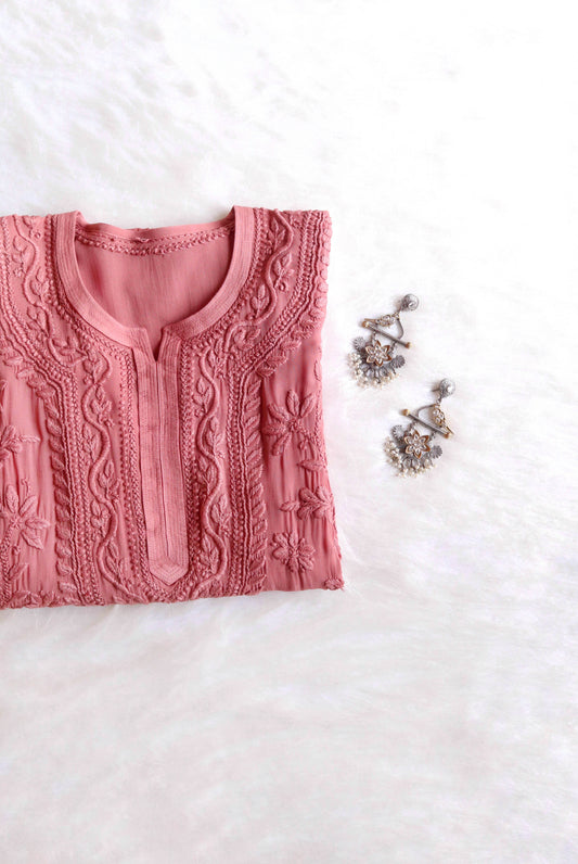 Rivayat rose brown viscose georgette kurta for women with elegant detailing