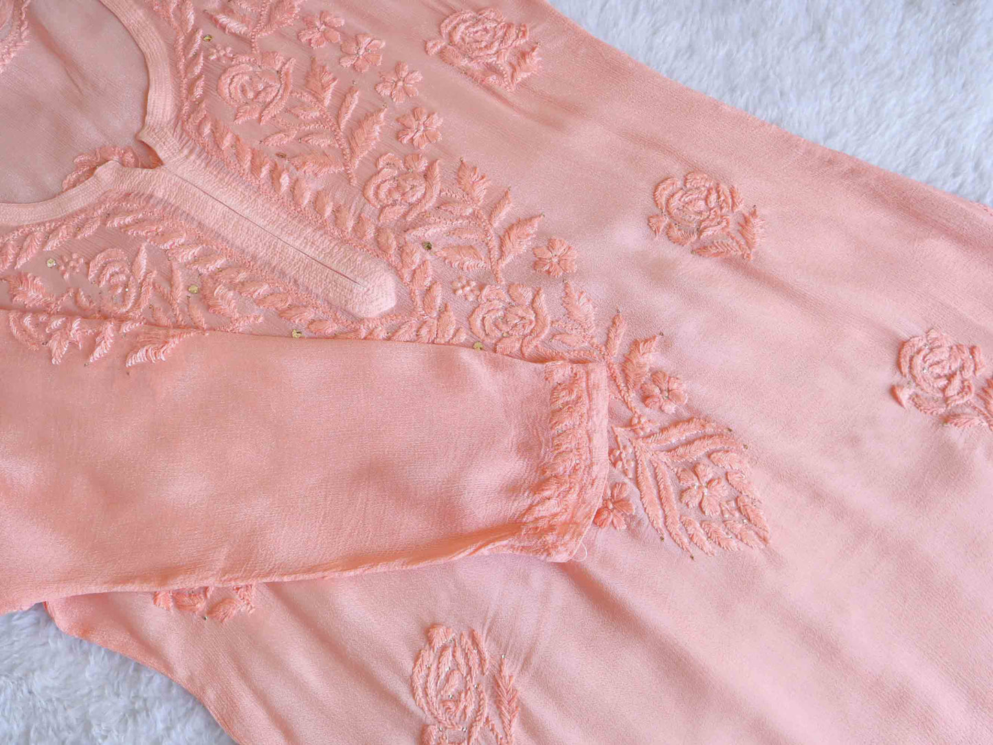Roop Pastel Peach Pure Chiffon Kurta