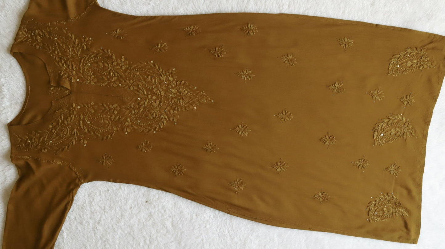 Mirha Golden Brown Rayon Sequin embllished long Kurta