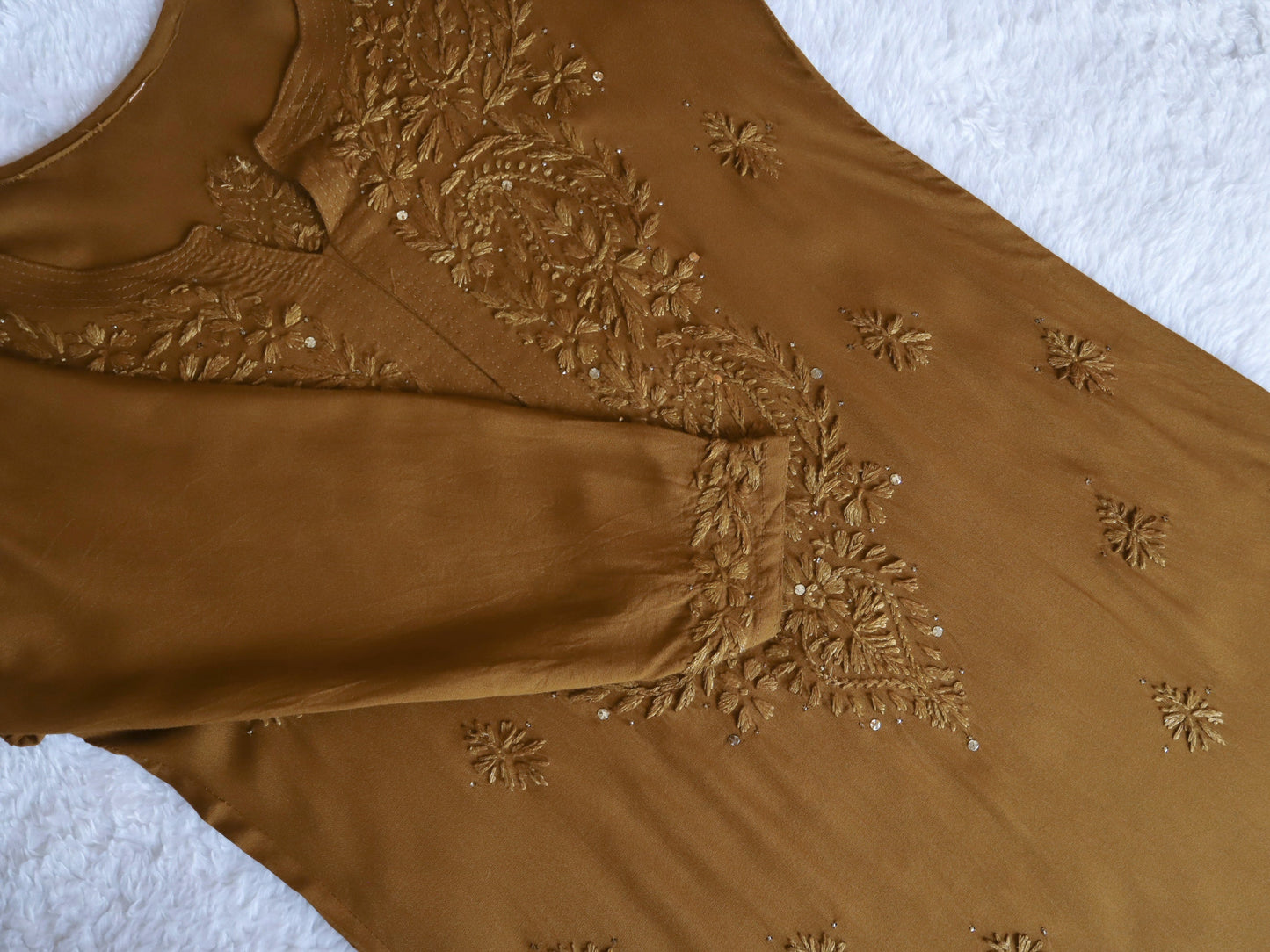 Mirha Golden Brown Rayon Sequin embllished long Kurta