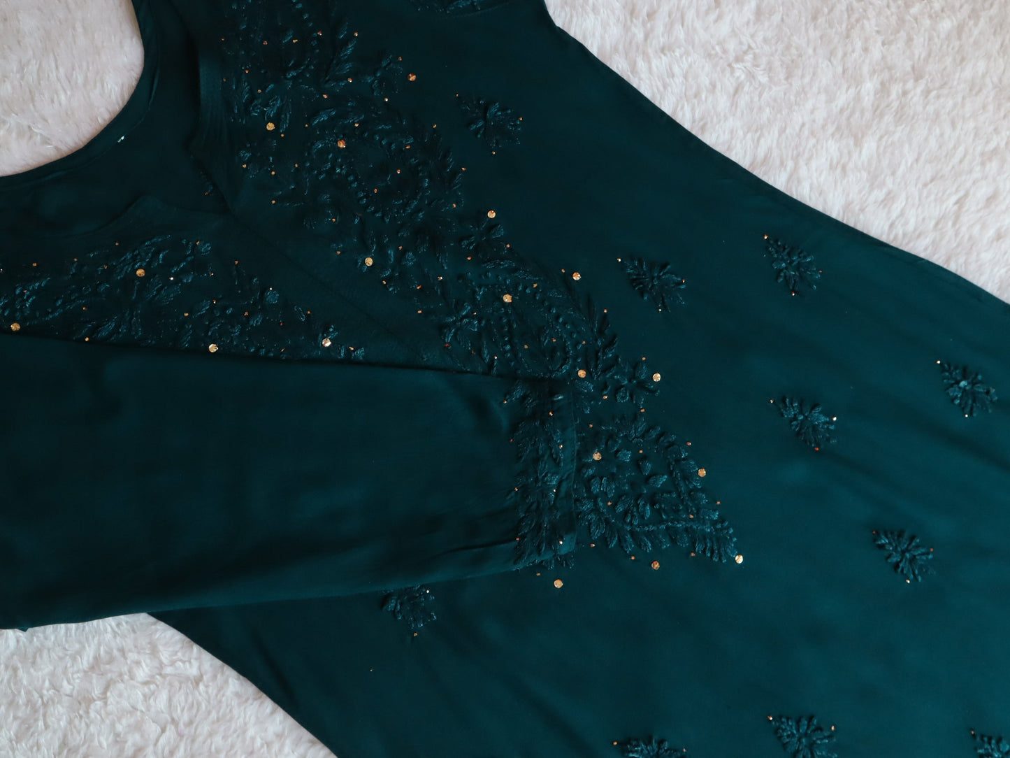 Mirha Teal Blue Rayon sequin embllished Long Kurta