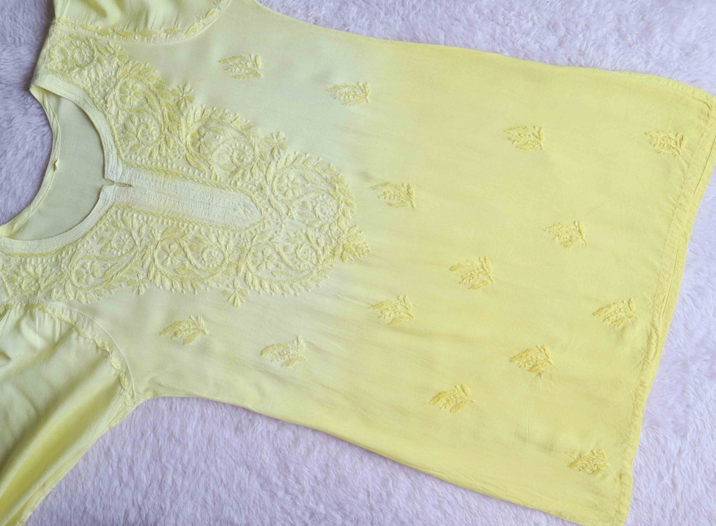 SEHER Pastel Yellow Ombre Short Rayon Kurta