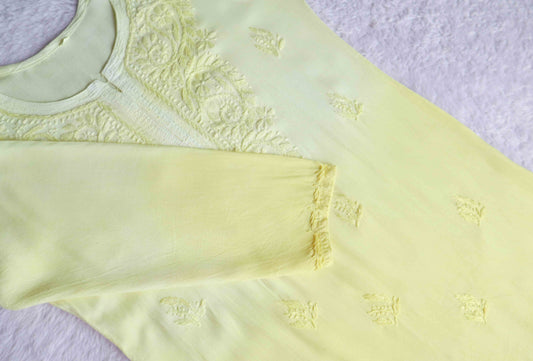 SEHER Pastel Yellow Ombre Short Rayon Kurta