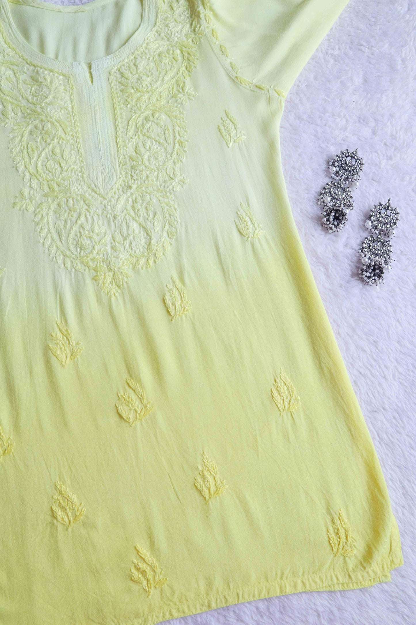 SEHER Pastel Yellow Ombre Short Rayon Kurta