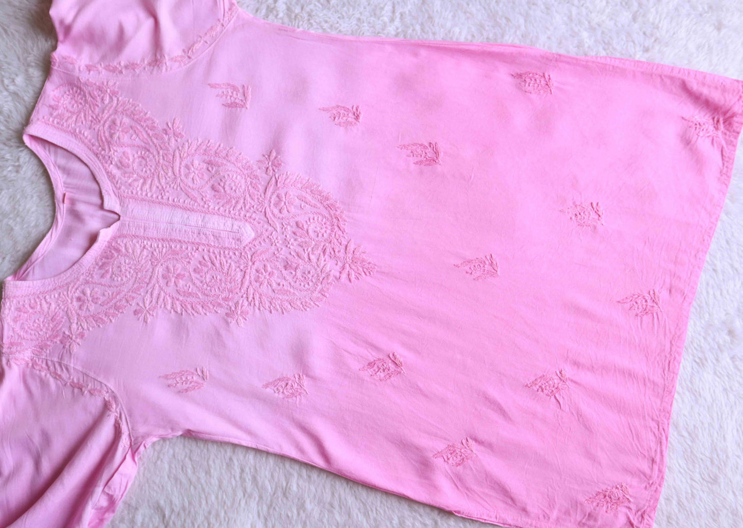 SEHER Baby Pink Ombre Short Rayon Kurta