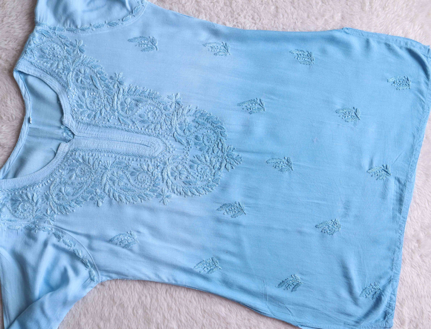 SEHER Sky Blue Ombre Short Rayon Kurta