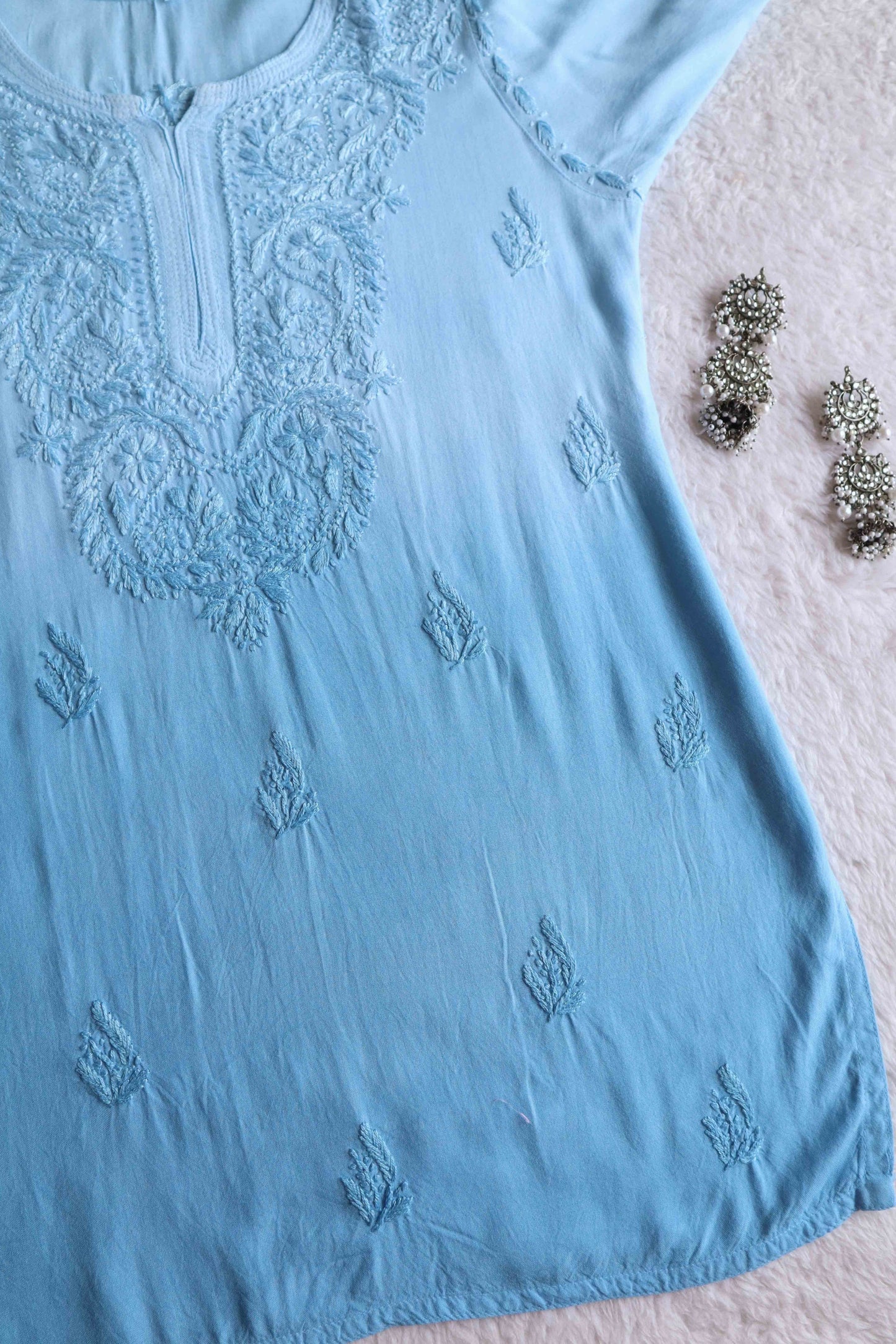 SEHER Sky Blue Ombre Short Rayon Kurta