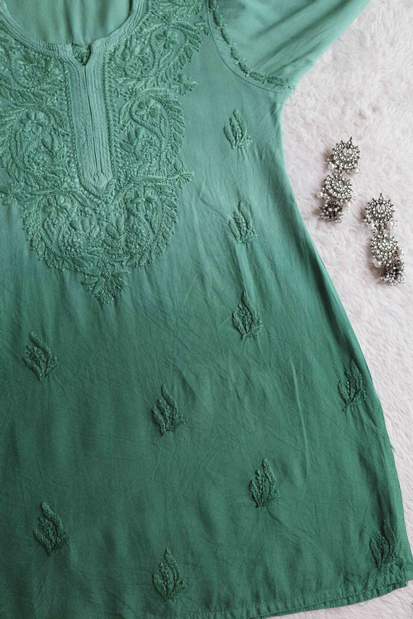 SEHER Sage Green Ombre Short Rayon Kurta