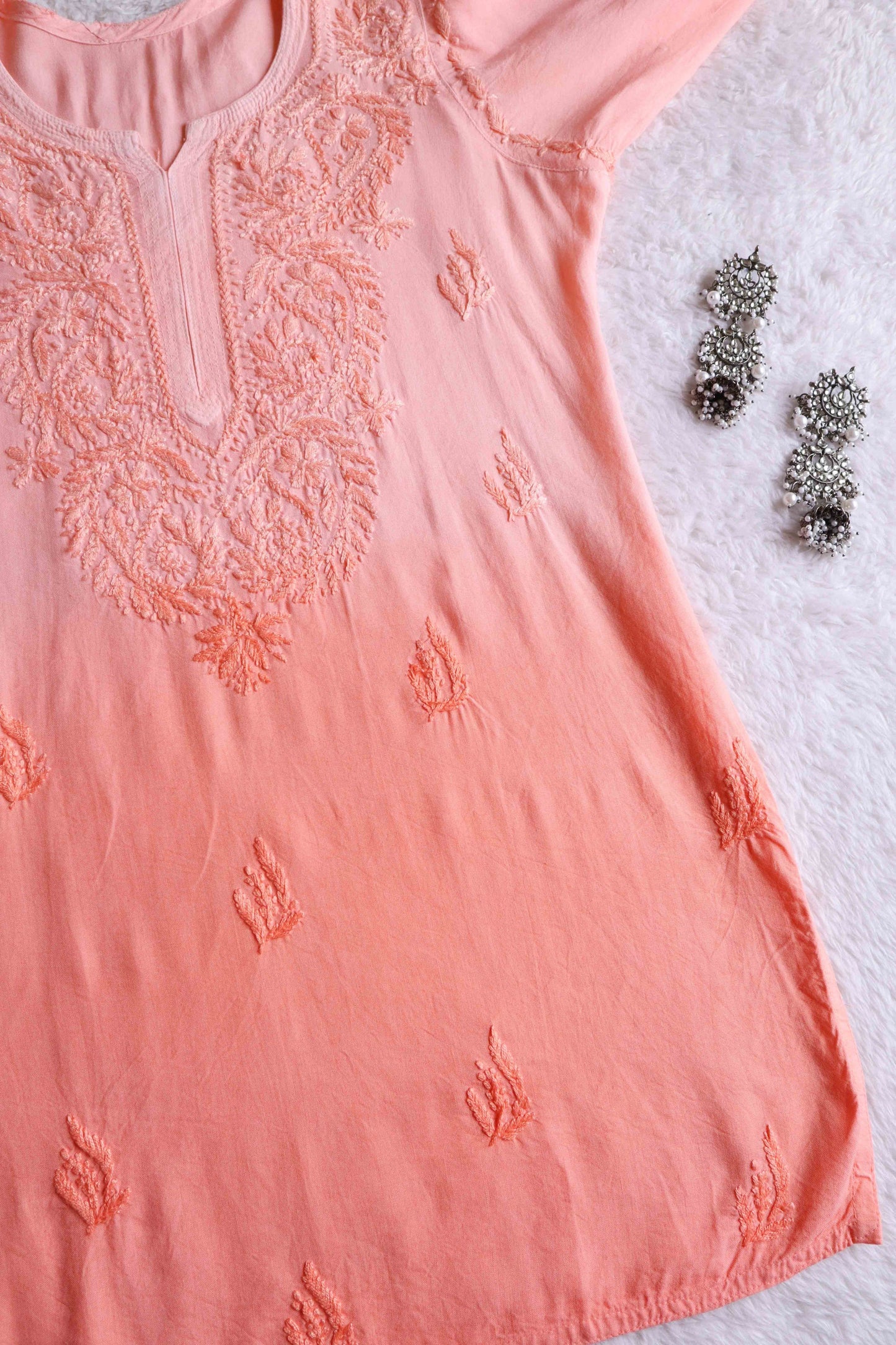 SEHER Peach Ombre Short Rayon Kurta
